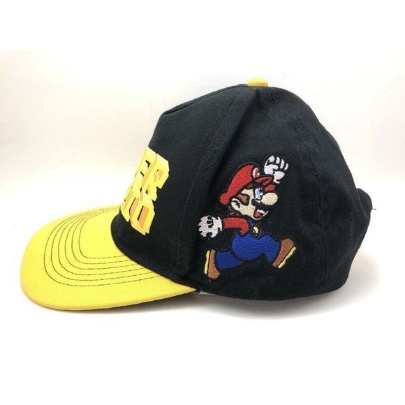 Nintendo Super Mario Bros Baseball Hat Black & Yellow Trucker’s Cap Snap Back - Picture 3 of 9
